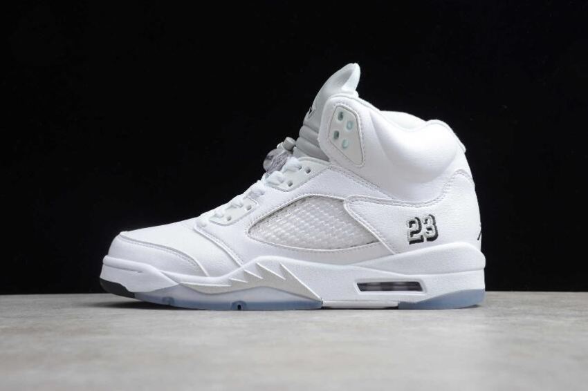 Men's Air Jordan 5 Retro SNGL DY White Silver Basketball Shoes