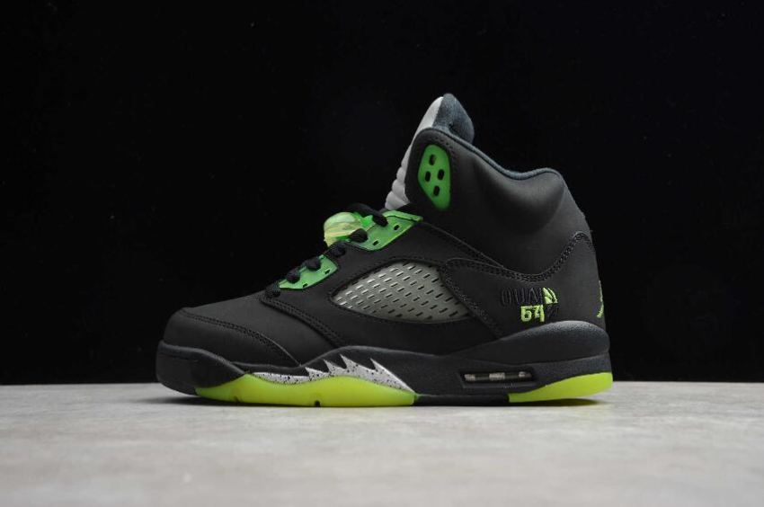 Men's Air Jordan 5 Retro Q54 Black Fluorescent Green Basketball Shoes - Click Image to Close