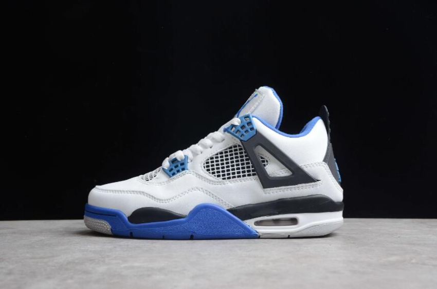 Women's Air Jordan 4 Retro White Game Royal Black Shoes Basketball Shoes - Click Image to Close