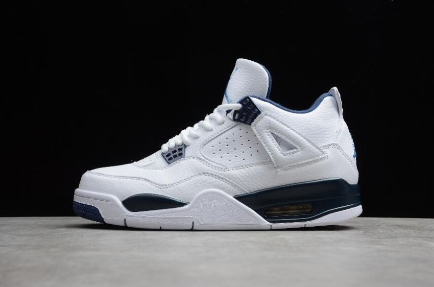 Women's Air Jordan 4 Retro LS Columbia White Legend Blue Midnight Navy Shoes Basketball Shoes - Click Image to Close