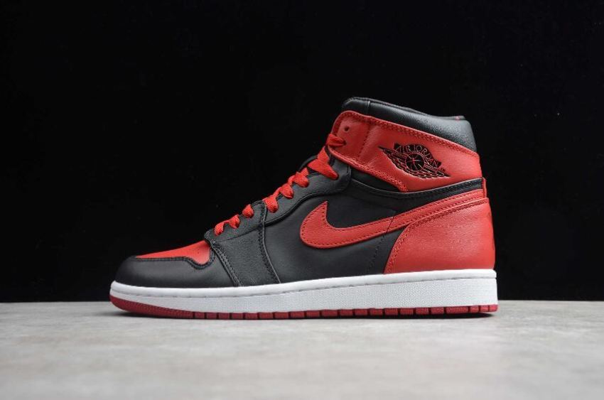 Men's Air Jordan 1 Retro High Ban Black Varsity Red White Basketball Shoes - Click Image to Close