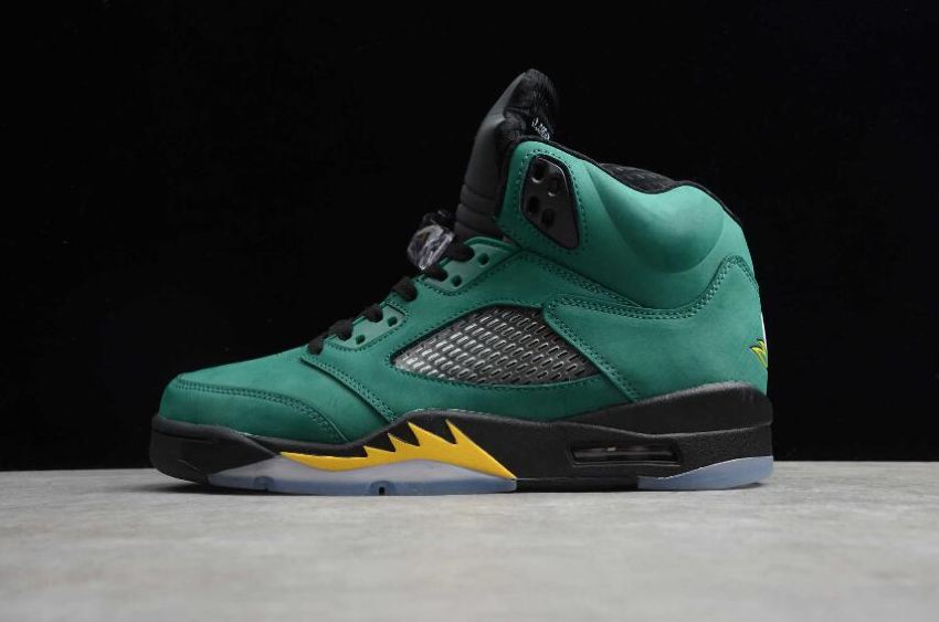 Women's Air Jordan 5 Retro SNGL DY Green Yellow Black Basketball Shoes