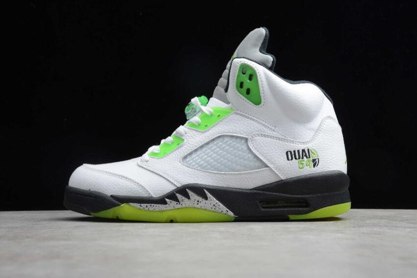 Women's Air Jordan 5 Retro Q54 White Green Black Metallic Silver Basketball Shoes