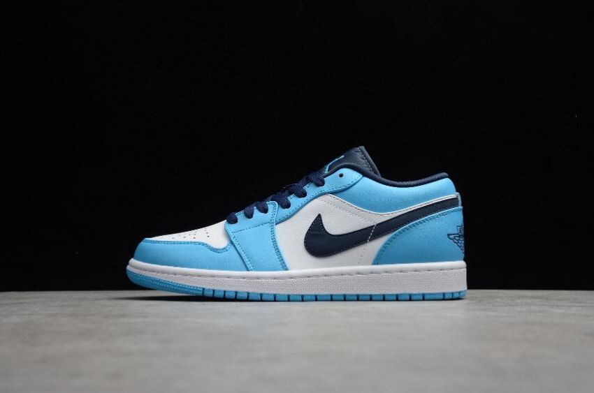 Men's Air Jordan 1 Low UNC White Dark Powder Blue Obbidian Basketball Shoes