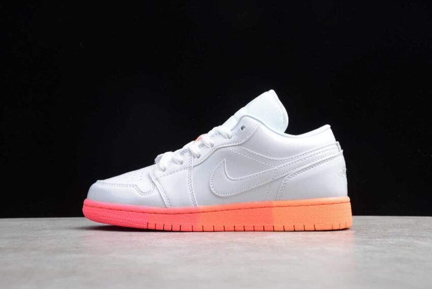 Women's Air Jordan 1 Low GS White Bright Crimson-Bright Mango-White Basketball Shoes