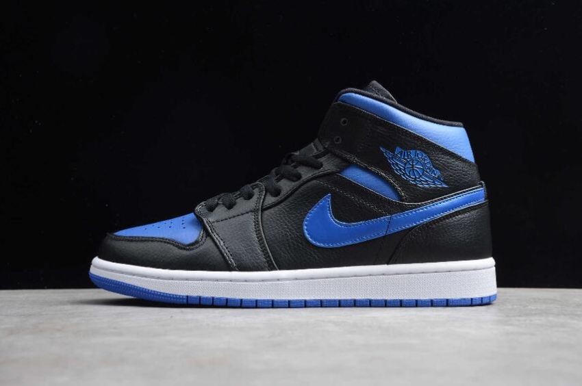 Men's Air Jordan 1 Mid Black Blue White Basketball Shoes - Click Image to Close