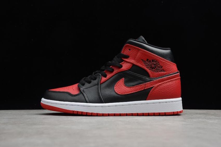 Men's Air Jordan 1 Mid Bred University Red Black White Basketball Shoes