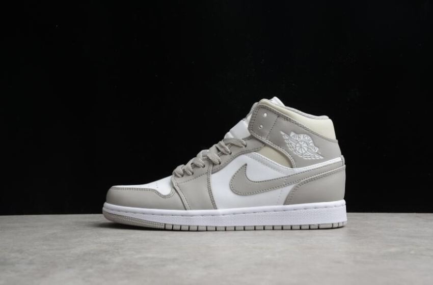 Men's Air Jordan 1 Mid College Grey Light Bone White Basketball Shoes