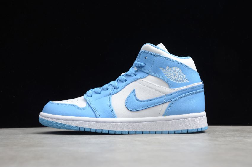 Men's Air Jordan 1 Mid White University Blue White Basketball Shoes