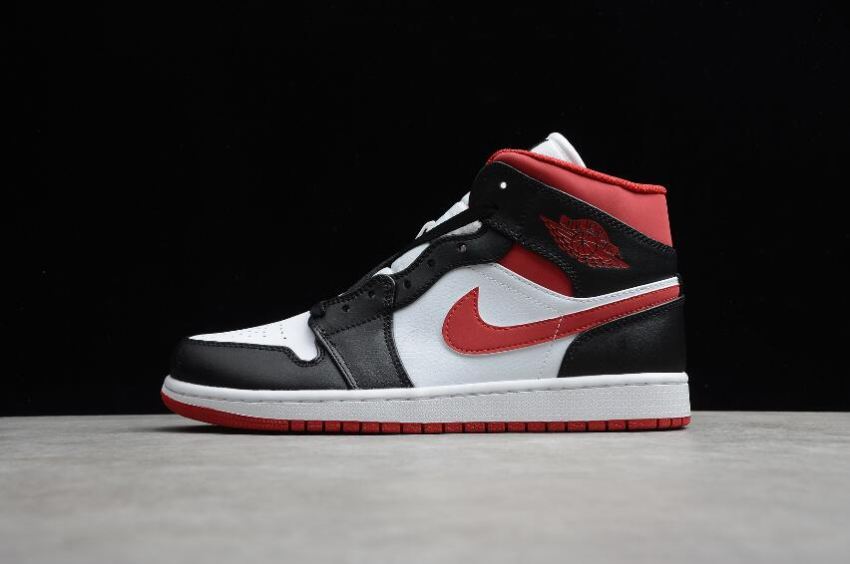 Men's Air Jordan 1 Mid White Gym Red Black Shoes Basketball Shoes - Click Image to Close