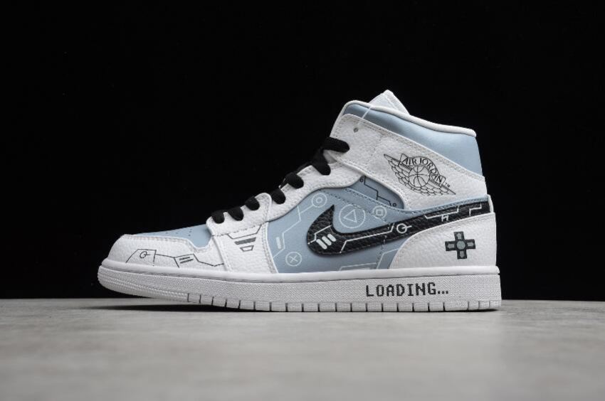 Women's Air Jordan 1 Mid PS5 Black White Grey Basketball Shoes - Click Image to Close