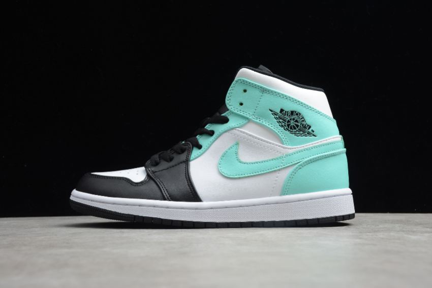 Women's Air Jordan 1 Mid White Tropical Twist Black Shoes Basketball Shoes - Click Image to Close