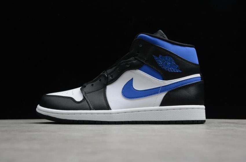 Women's Air Jordan 1 Mid Men's Sneakers White Racer Blue Black Basketball Shoes - Click Image to Close