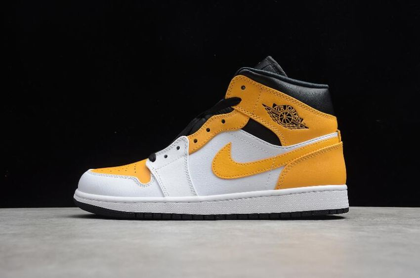 Women's Air Jordan 1 Mid White University Gold Black Basketball Shoes