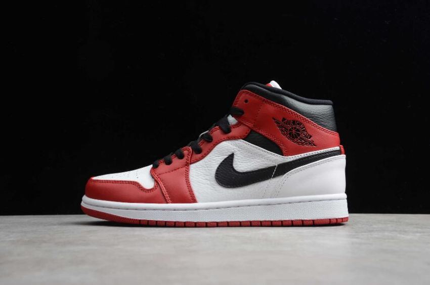 Men's Air Jordan 1 Mid White Red Basketball Shoes