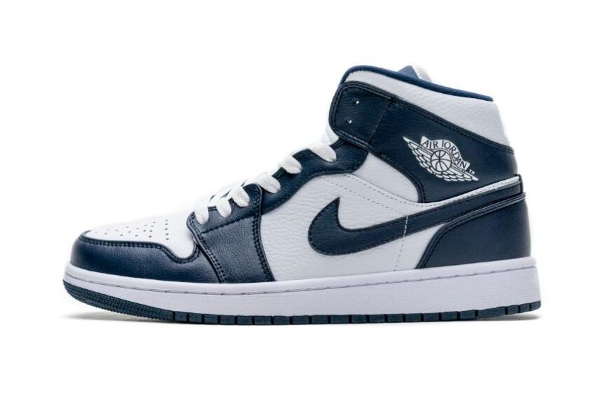 Women's Air Jordan 1 Mid White Obsidian Basketball Shoes - Click Image to Close