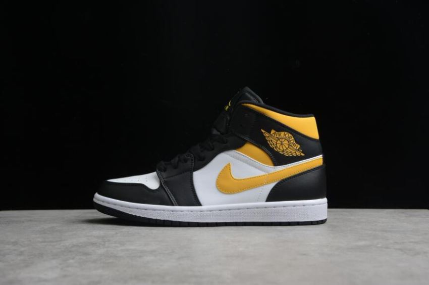 Women's Air Jordan 1 Mid White Pollen Black Basketball Shoes Basketball Shoes