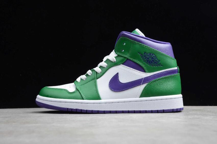 Men's Air Jordan 1 Mid Aloe Verde Court Purple White Basketball Shoes - Click Image to Close