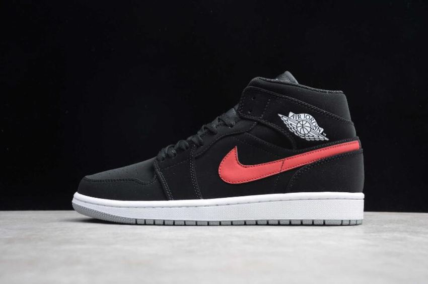 Men's Air Jordan 1 Mid All Black Red Basketball Shoes