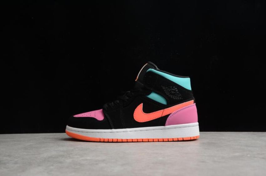 Women's Air Jordan 1 Mid Peach Black Blue Basketball Shoes