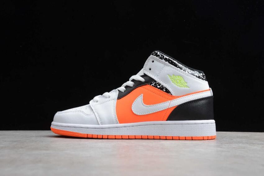 Men's Air Jordan 1 Mid GS Hyper Cromson Volt White Black Basketball Shoes - Click Image to Close