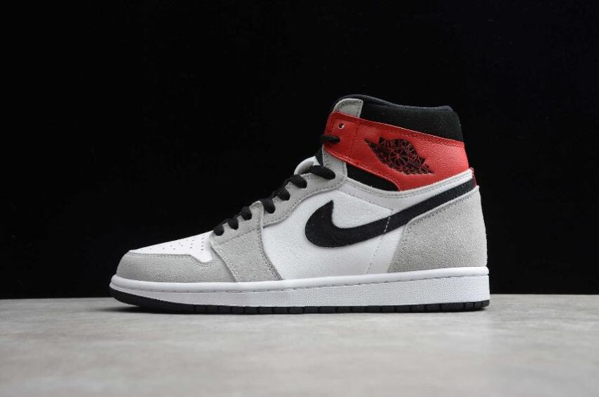 Men's Air Jordan 1 High OG Light Smoke Grey White Black Varsity Red Basketball Shoes