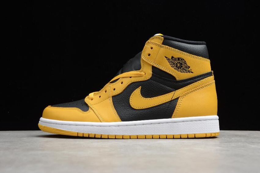 Women's Air Jordan 1 Retro High OG Pollen Metallic Gold Black White Basketball Shoes - Click Image to Close