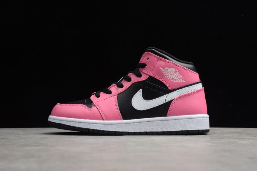 Men's Air Jordan 1 Mid GS Black White Pinksicle Basketball Shoes - Click Image to Close