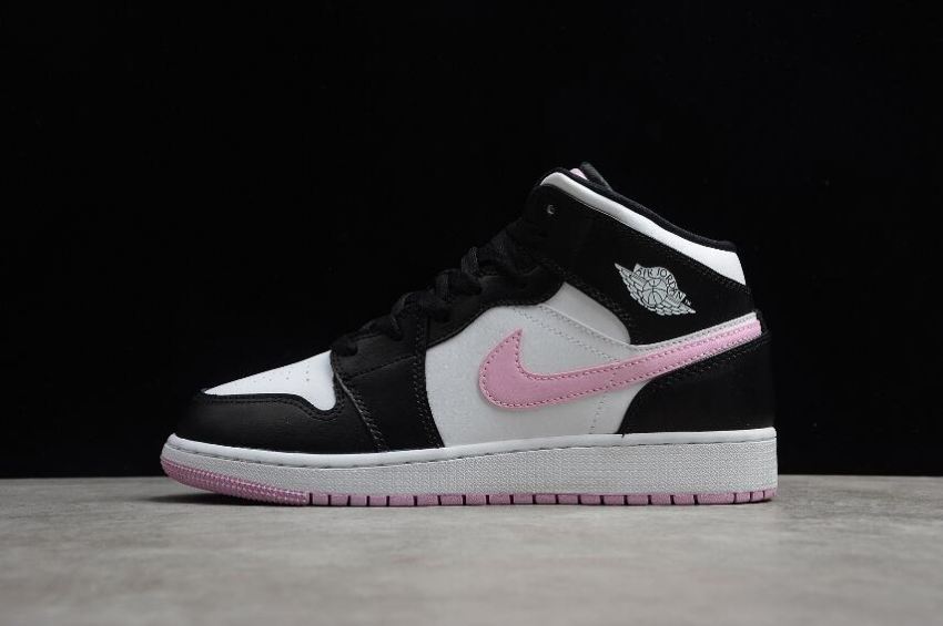 Women's Air Jordan 1 Mid GS White LT Arctic Pink Black Basketball Shoes - Click Image to Close