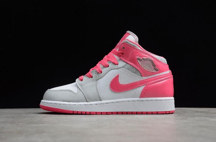 Men's Air Jordan 1 Mid Shoes White Metallic Platinum Dynamic Pink Basketball Shoes