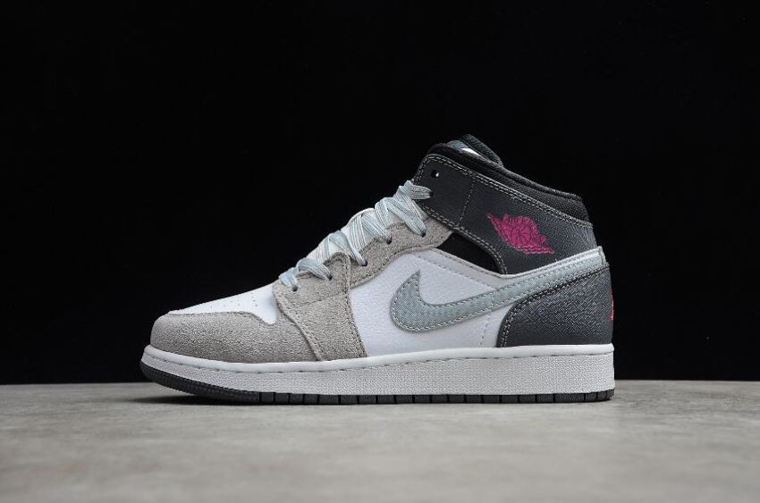 Women's Air Jordan 1 Mid GG White Hyper Pink Wolf Grey Basketball Shoes