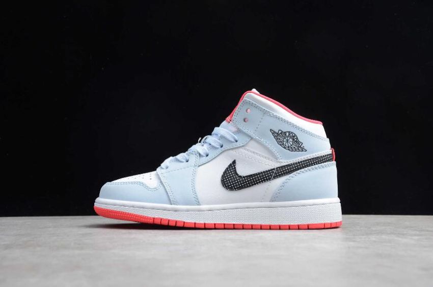 Men's Air Jordan 1 Mid GS Half Blue Black White Basketball Shoes - Click Image to Close