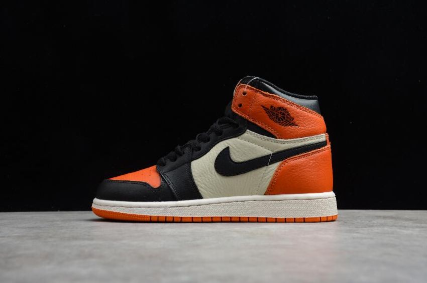 Men's Air Jordan 1 Retro Hi OG BG Black Starfish Sail Basketball Shoes - Click Image to Close