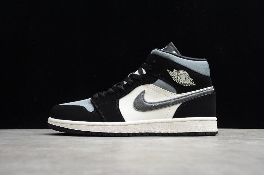 Women's Air Jordan 1 Mid SE Black Smoke Grey Sail Basketball Shoes