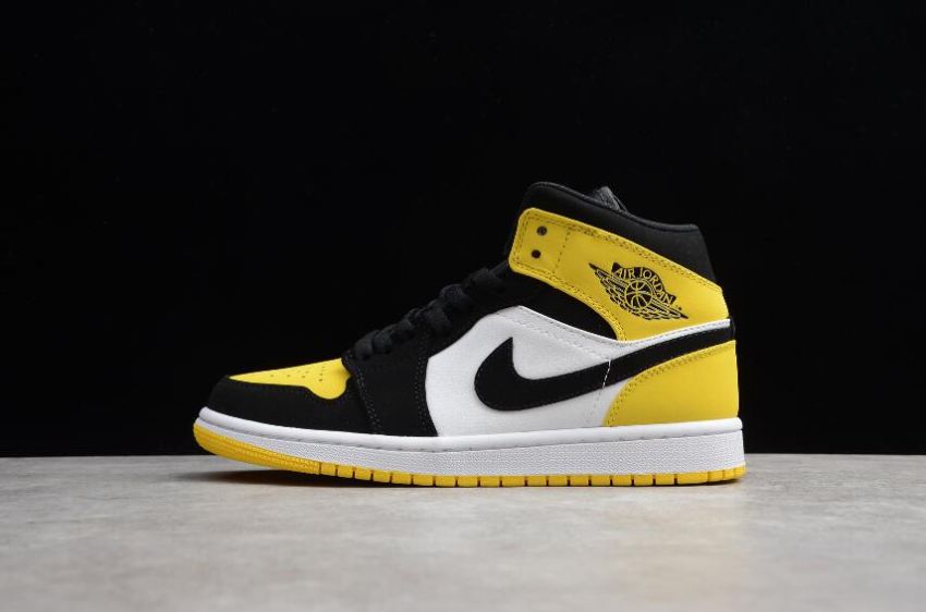 Women's Air Jordan 1 Mid SE Black Tour Yellow White Basketball Shoes