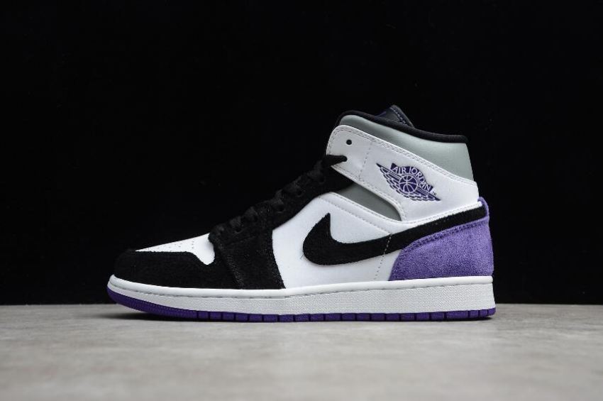 Women's Air Jordan 1 Mid SE White Court Purple Black Basketball Shoes - Click Image to Close