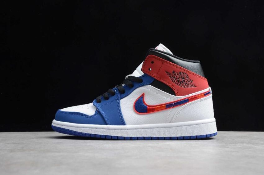 Men's Air Jordan 1 Mid White Blue Gym Red Basketball Shoes