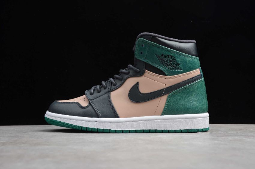 Women's Air Jordan 1 Retro High Black Fossil Pale Green Basketball Shoes - Click Image to Close