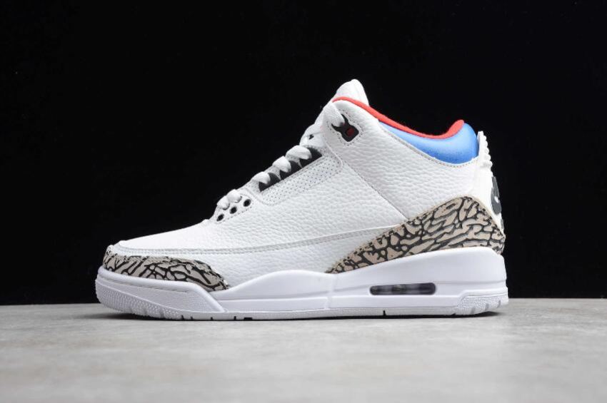 Men's Air Jordan 3 Retro Tinker NRG White Blue Red Basketball Shoes - Click Image to Close