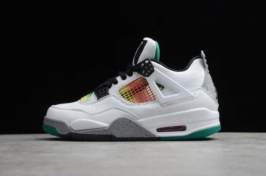 Men's Air Jordan 4 Retro Rasta White Black University Red Lucid Green Basketball Shoes