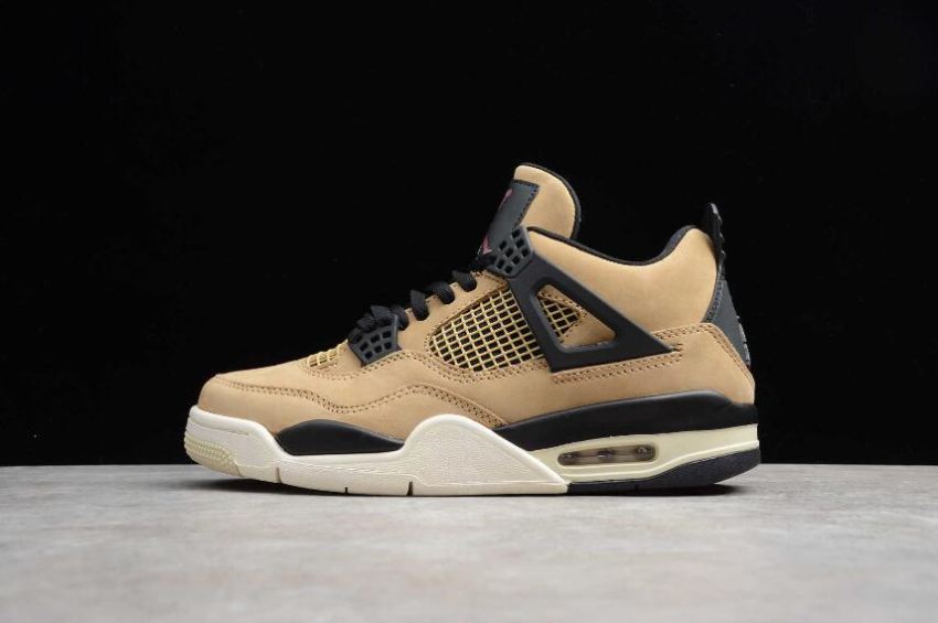 Men's Air Jordan 4 Retro Mushroom Brown Gold Black Basketball Shoes - Click Image to Close