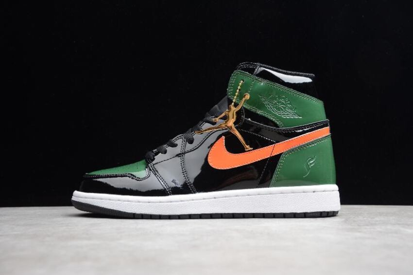 Women's Air Jordan 1 Retro High OG Black Green Orange Basketball Shoes