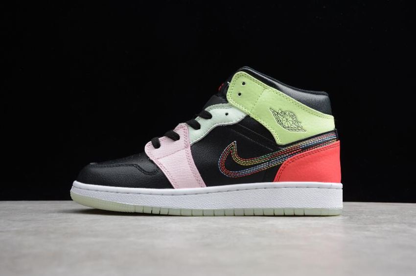 Women's Air Jordan 1 Mid BG White Black Red Green Pink Basketball Shoes