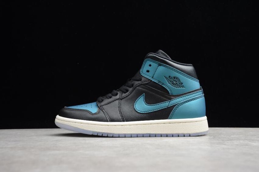 Men's Air Jordan 1 Mid Black Pale Ivory Blue Multicolor Basketball Shoes