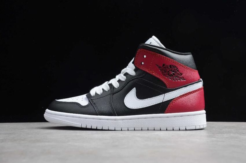 Women's Air Jordan 1 Mid Black White Noble Red Basketball Shoes - Click Image to Close