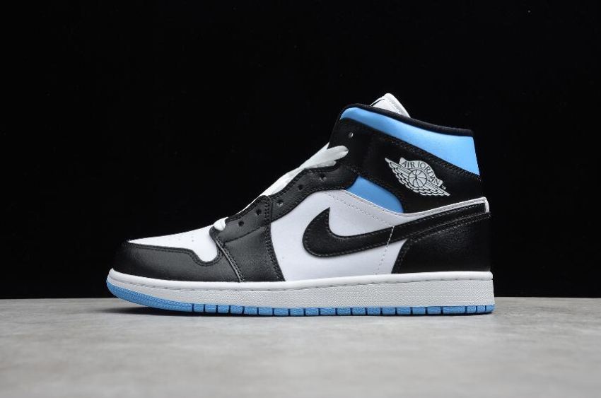 Men's Air Jordan 1 Mid White Black University Blue Shoes Basketball Shoes