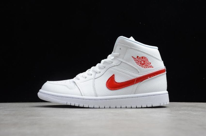 Women's Air Jordan 1 Mid White University Red Basketball Shoes