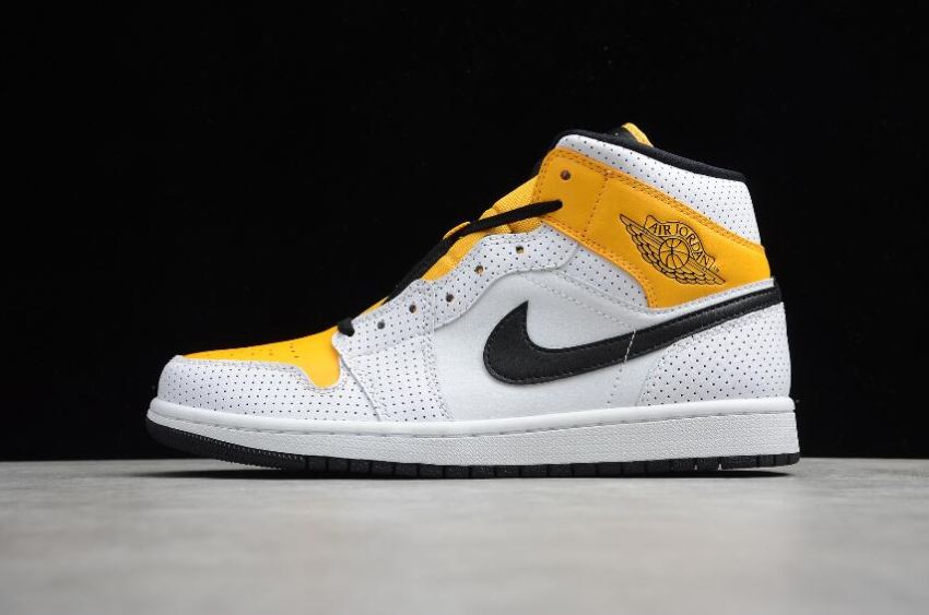 Men's Air Jordan 1 Mid White Black Laser Orange Basketball Shoes - Click Image to Close