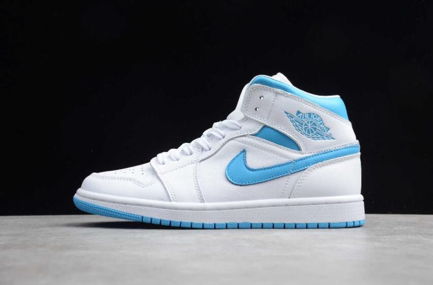 Women's Air Jordan 1 Mid White North Carolina Basketball Shoes - Click Image to Close