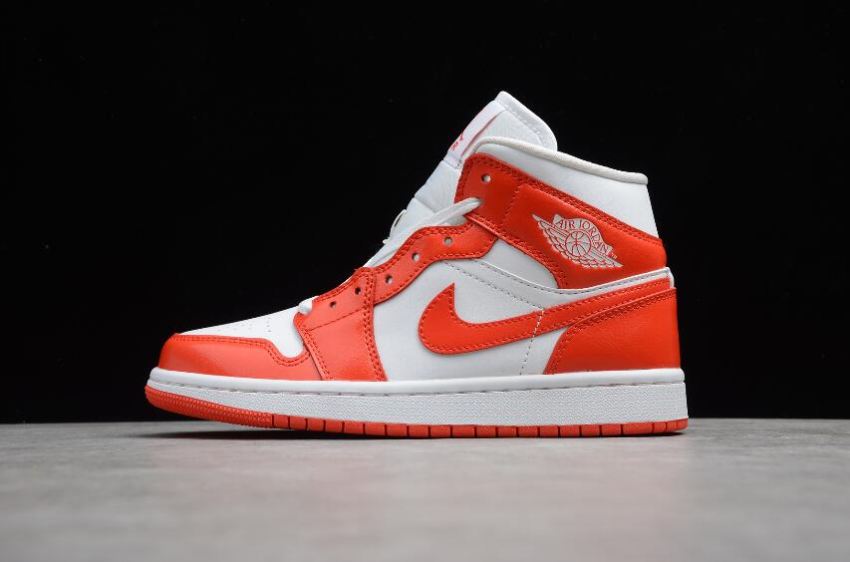 Women's WMNS Air Jordan 1 Mid White Habanero Red Basketball Shoes - Click Image to Close